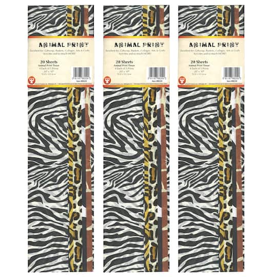 Hygloss Animal Skins Designs Tissue Paper, 3 Packs of 20